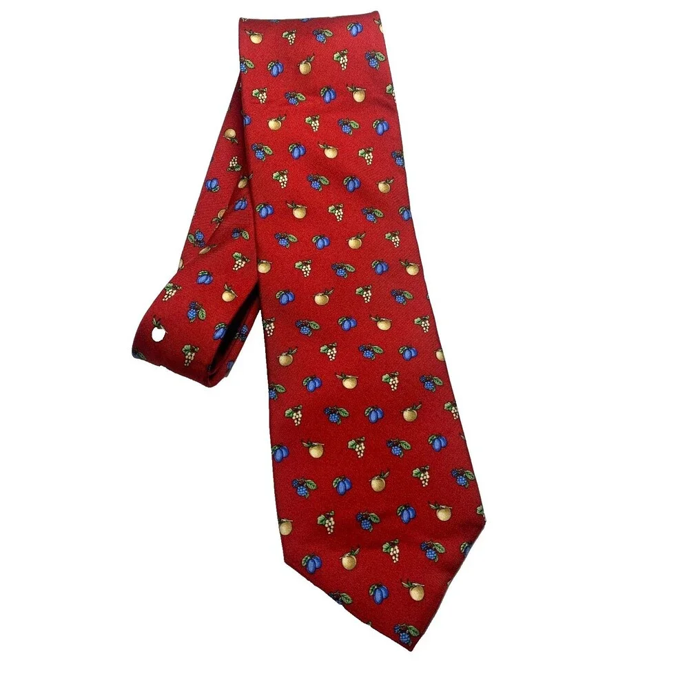 Brooks Brothers Makers Tie Mens Red All Silk Fruit Print Made USA Fabric Italy